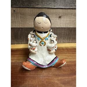 Vtg 1980s Tesa Maack Storyteller Mom +6Kids Figure Hand Painted Native American